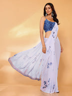 Janasya White Georgette Floral Printed Saree | Grocsy