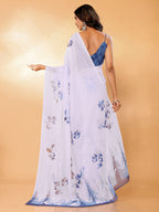 Janasya White Georgette Floral Printed Saree | Grocsy
