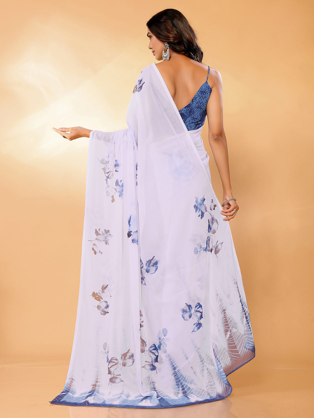Janasya White Georgette Floral Printed Saree | Grocsy