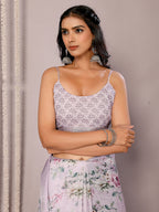 Janasya Lavender Cotton Linen Floral Printed Saree | Grocsy