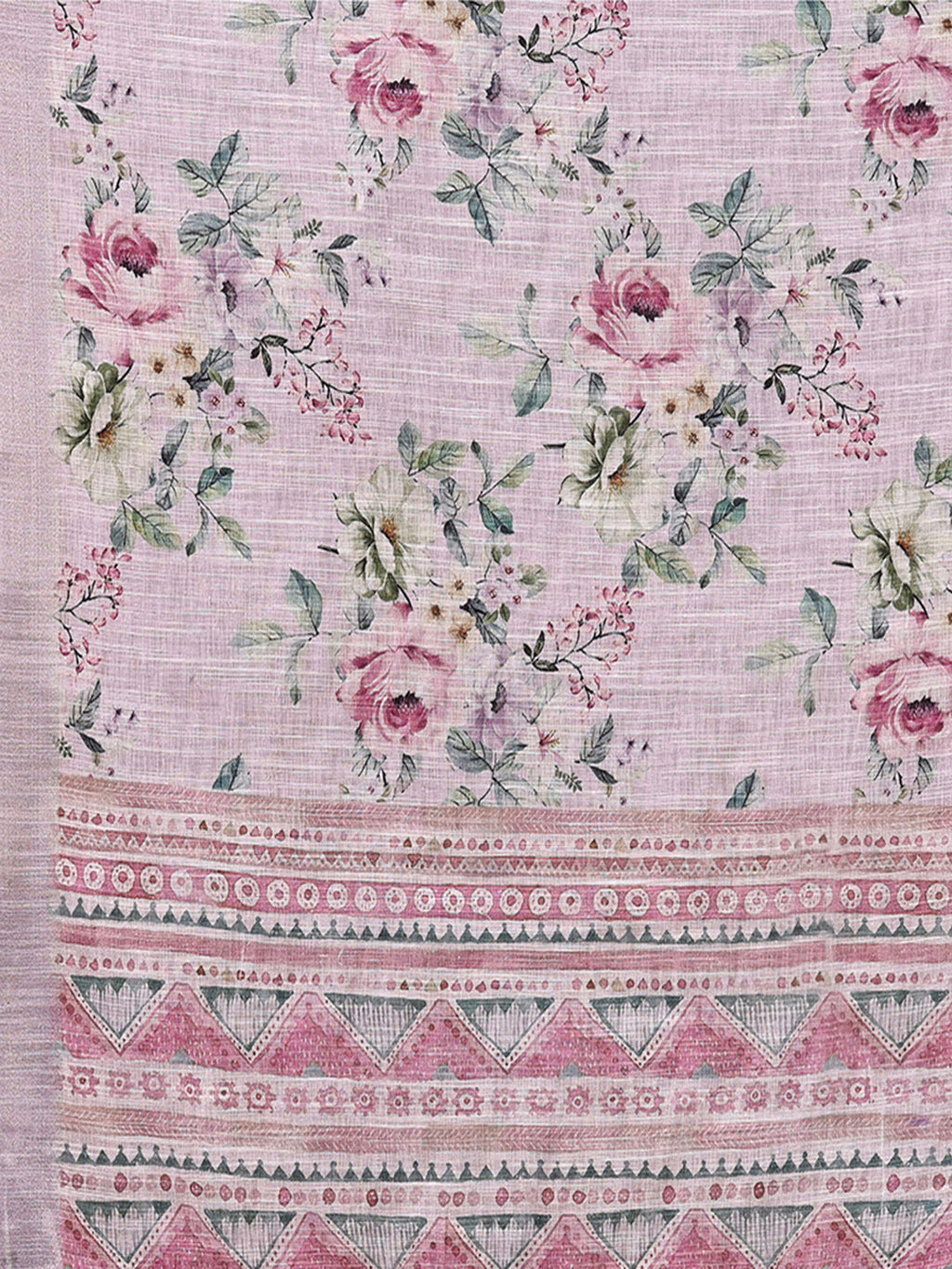 Janasya Lavender Cotton Linen Floral Printed Saree | Grocsy