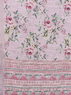 Janasya Lavender Cotton Linen Floral Printed Saree | Grocsy