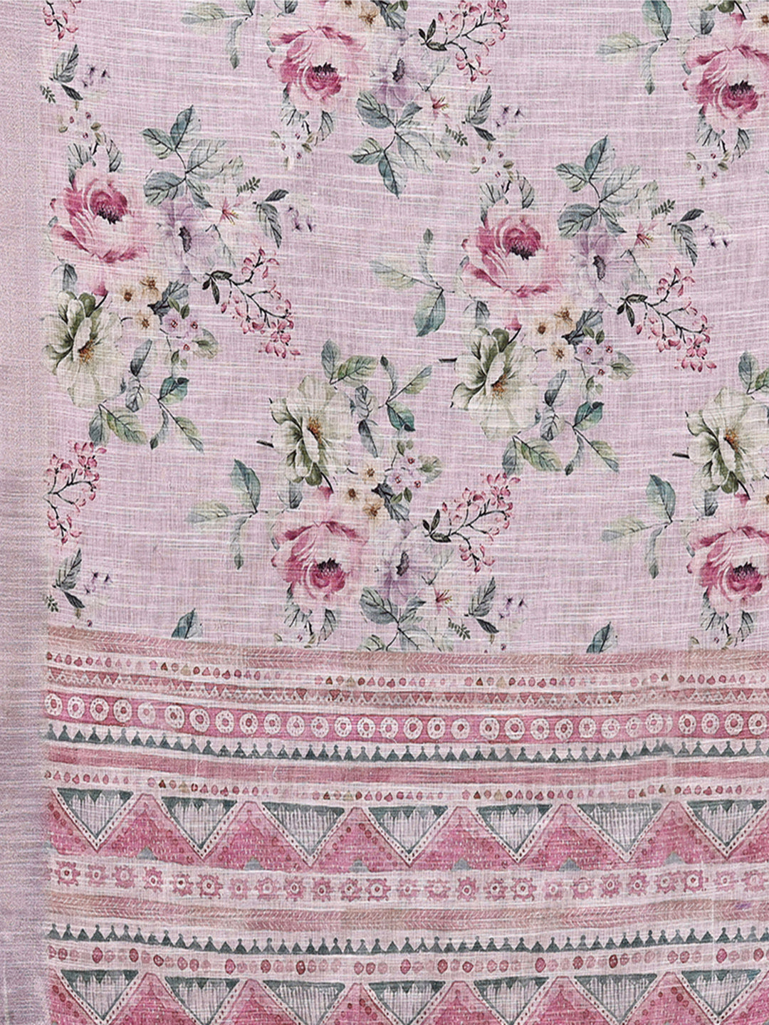 Janasya Lavender Cotton Linen Floral Printed Saree | Grocsy