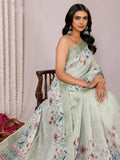 Janasya Light Green Cotton Linen Floral Printed Saree | Grocsy