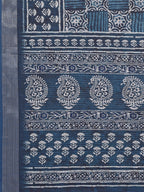 Janasya Navy Blue Cotton Linen Block Print Printed Saree | Grocsy