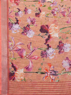 Janasya Peach Cotton Linen Floral Printed Saree | Grocsy