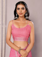 Janasya Pink Cotton Linen Floral Printed Saree | Grocsy