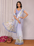 Janasya Lavender Cotton Linen Floral Printed Saree | Grocsy