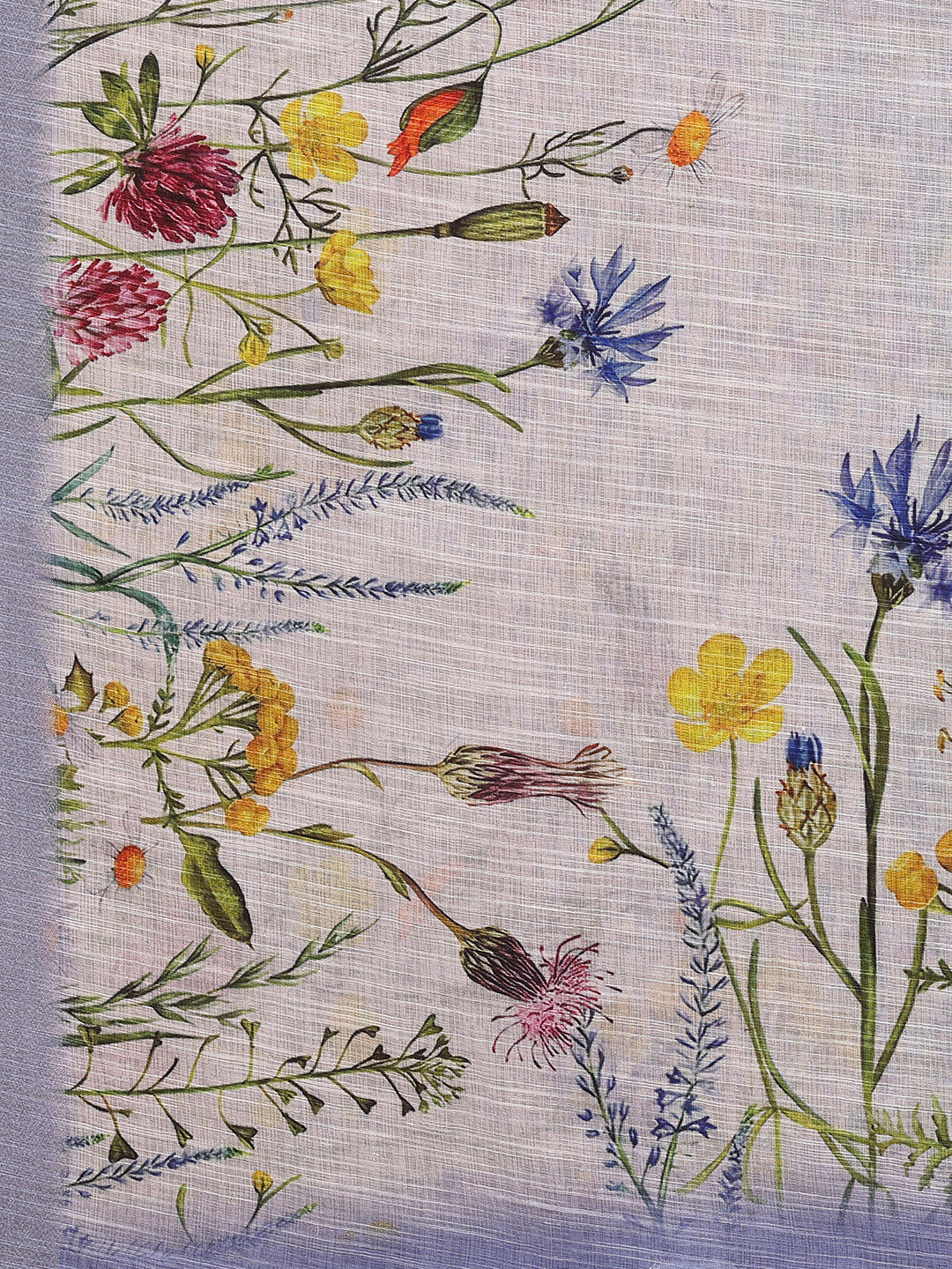 Janasya Lavender Cotton Linen Floral Printed Saree | Grocsy