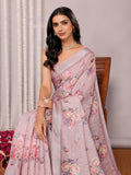 Janasya Mauve Cotton Linen Floral Printed Saree | Grocsy