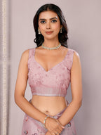 Janasya Mauve Cotton Linen Floral Printed Saree | Grocsy