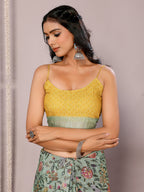 Janasya Sage Green Cotton Linen Floral Printed Saree | Grocsy