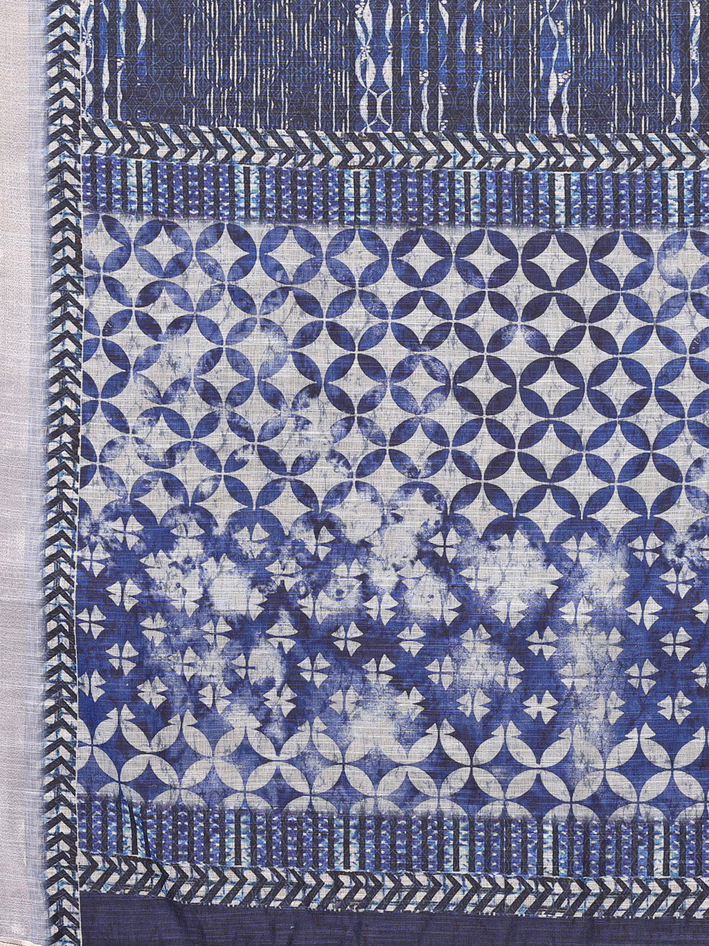Janasya Navy Blue Cotton Linen Block Print Printed Saree | Grocsy