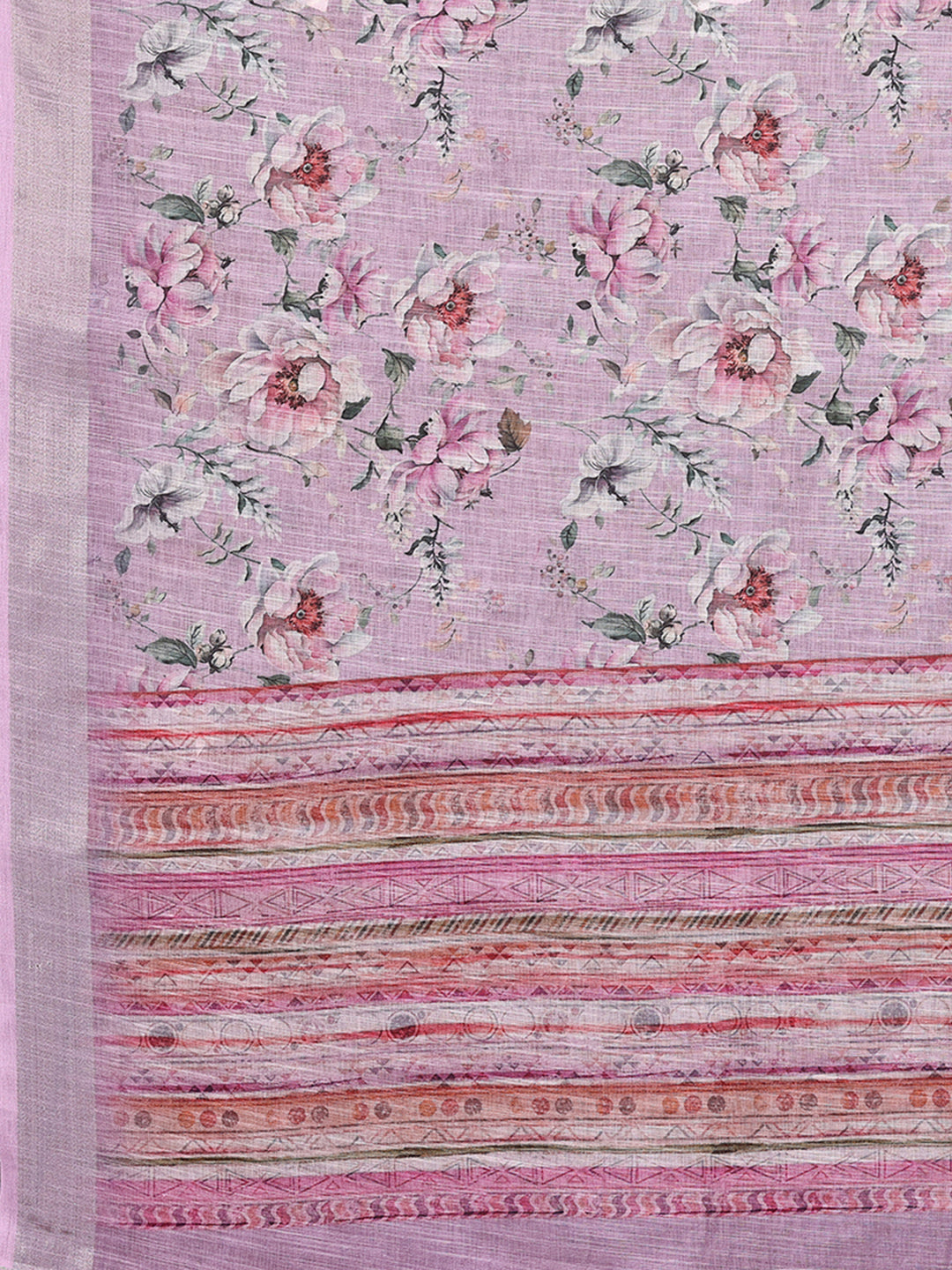Janasya Lavender Cotton Linen Floral Printed Saree | Grocsy