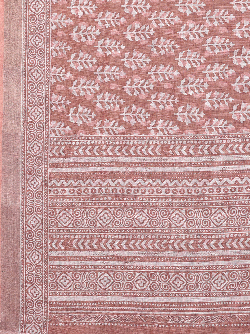 Janasya Mauve Cotton Linen Block Print Printed Saree | Grocsy