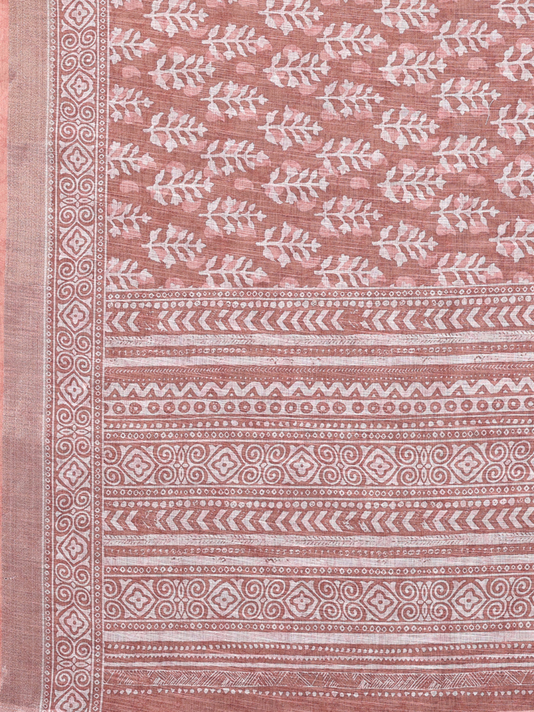 Janasya Mauve Cotton Linen Block Print Printed Saree | Grocsy