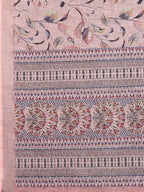 Janasya Light Pink Cotton Linen Floral Printed Saree | Grocsy