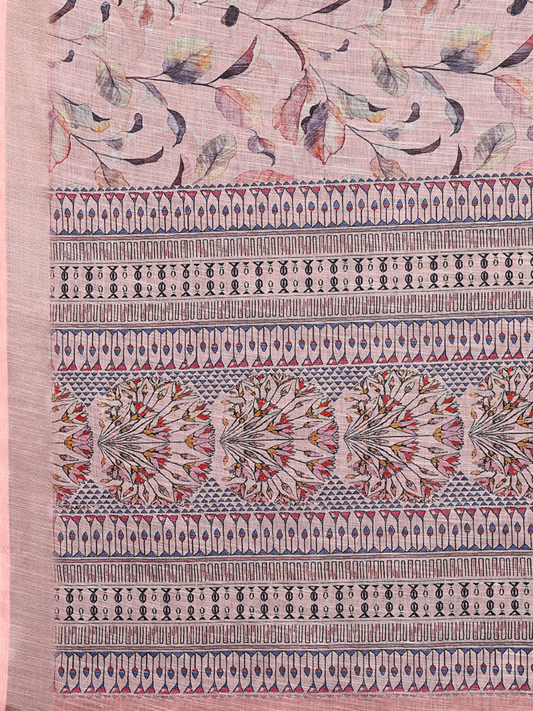 Janasya Light Pink Cotton Linen Floral Printed Saree | Grocsy