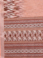 Janasya Peach Cotton Linen Ikkat Printed Saree | Grocsy