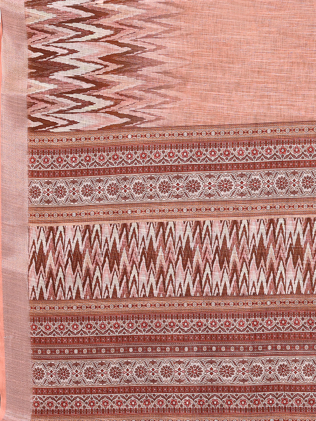 Janasya Peach Cotton Linen Ikkat Printed Saree | Grocsy