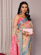 Janasya Multicolor Cotton Linen Floral Printed Saree | Grocsy