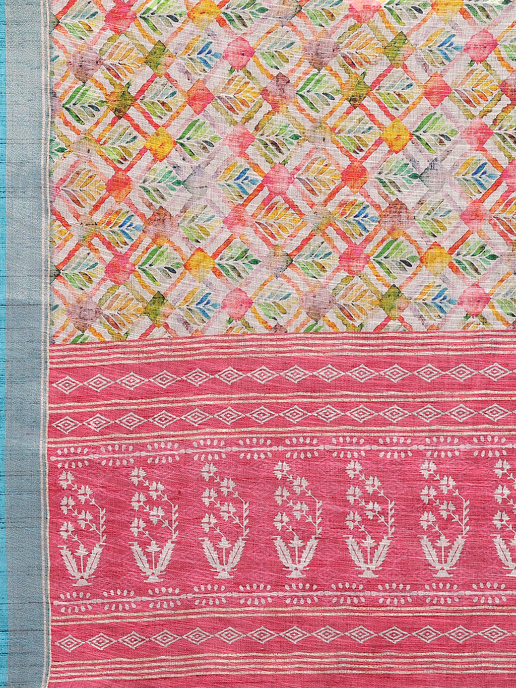 Janasya Multicolor Cotton Linen Floral Printed Saree | Grocsy