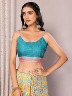 Janasya Yellow Cotton Linen Ethnic Motifs Printed Saree | Grocsy