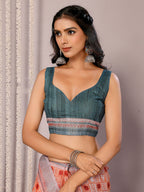 Janasya Orange Cotton Linen Block Print Printed Saree | Grocsy