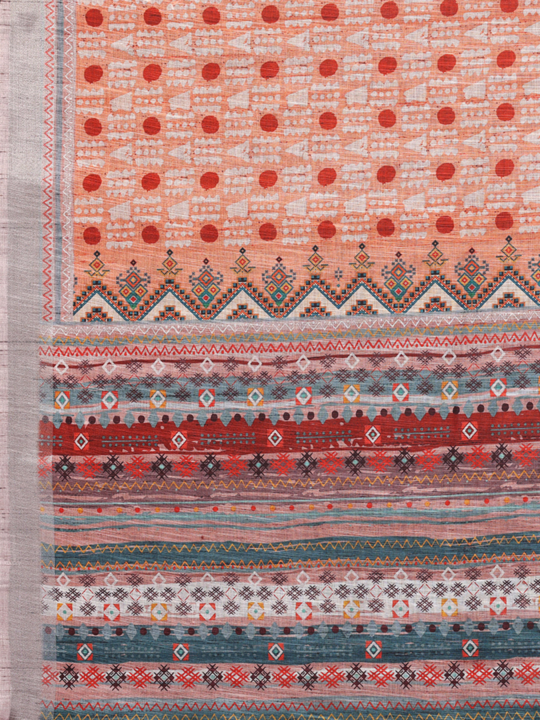 Janasya Orange Cotton Linen Block Print Printed Saree | Grocsy