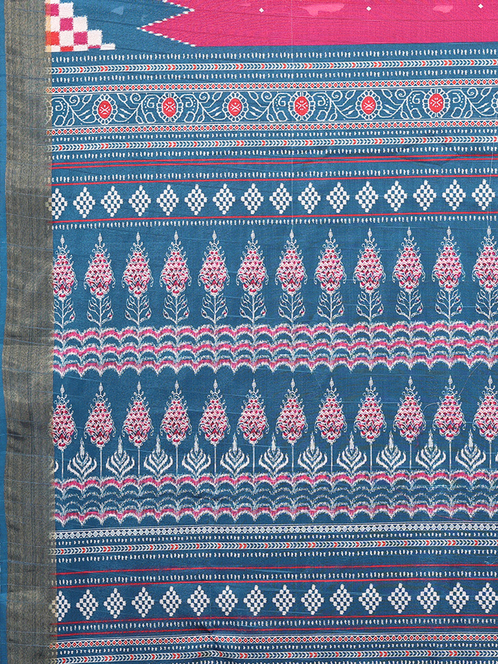 Janasya Pink & Blue Chanderi Silk Geometric Printed Saree | Grocsy
