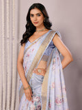Janasya Light Blue Chanderi Silk Floral Printed Saree | Grocsy