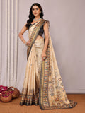 Janasya Beige Chanderi Silk Warli Print Printed Saree | Grocsy