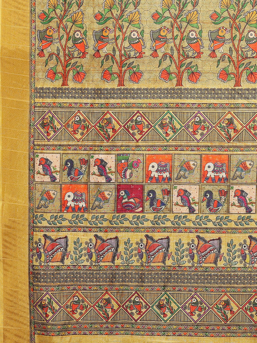 Janasya Yellow Chanderi Silk Kalamkari Printed Saree | Grocsy