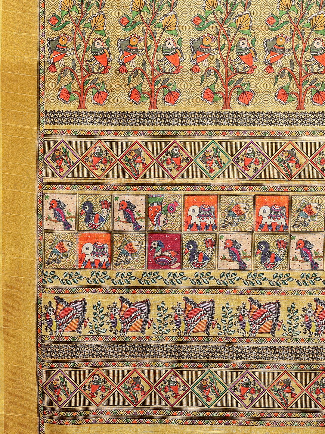 Janasya Yellow Chanderi Silk Kalamkari Printed Saree | Grocsy