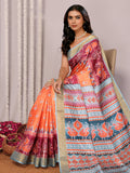 Janasya Orange Chanderi Silk Ikkat Printed Saree | Grocsy