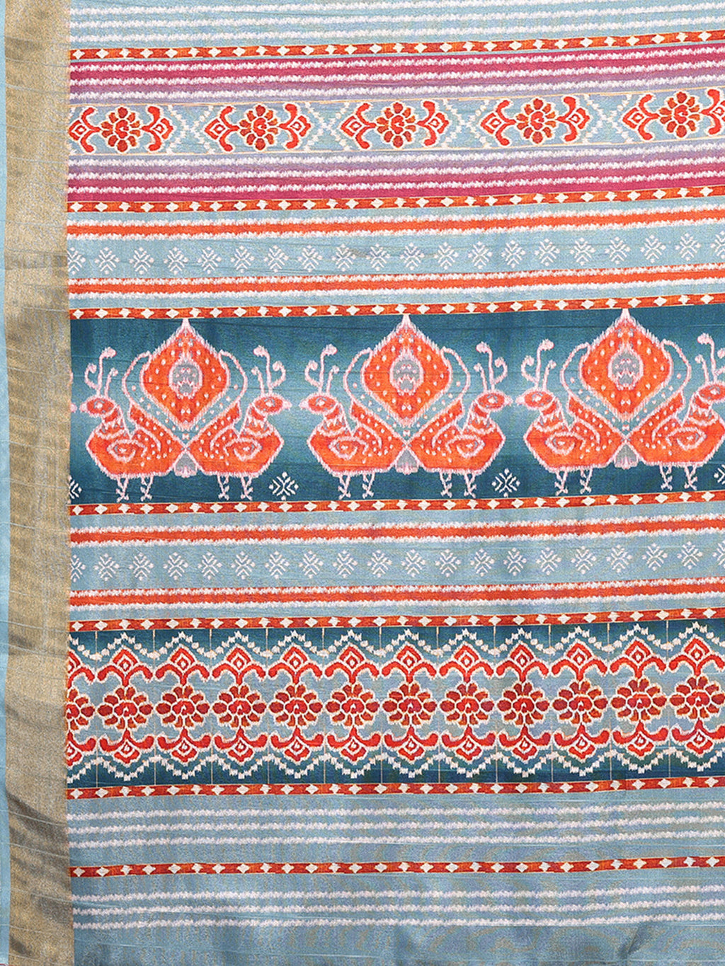 Janasya Orange Chanderi Silk Ikkat Printed Saree | Grocsy