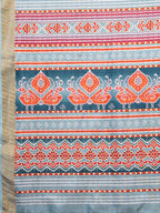 Janasya Orange Chanderi Silk Ikkat Printed Saree | Grocsy