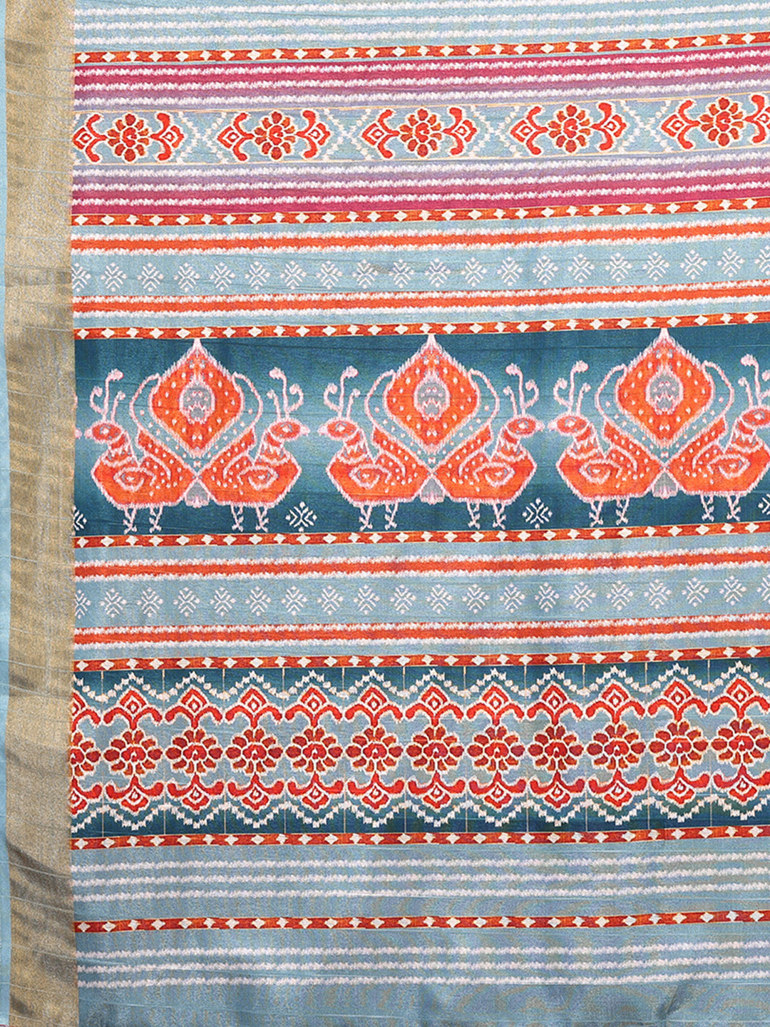 Janasya Orange Chanderi Silk Ikkat Printed Saree | Grocsy