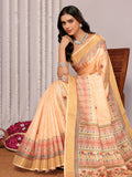 Janasya Beige Chanderi Silk Floral Printed Saree | Grocsy
