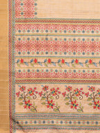 Janasya Beige Chanderi Silk Floral Printed Saree | Grocsy