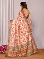 Janasya Peach Chanderi Silk Floral Printed Saree | Grocsy