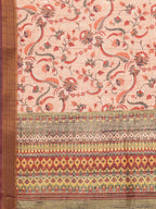 Janasya Peach Chanderi Silk Floral Printed Saree | Grocsy