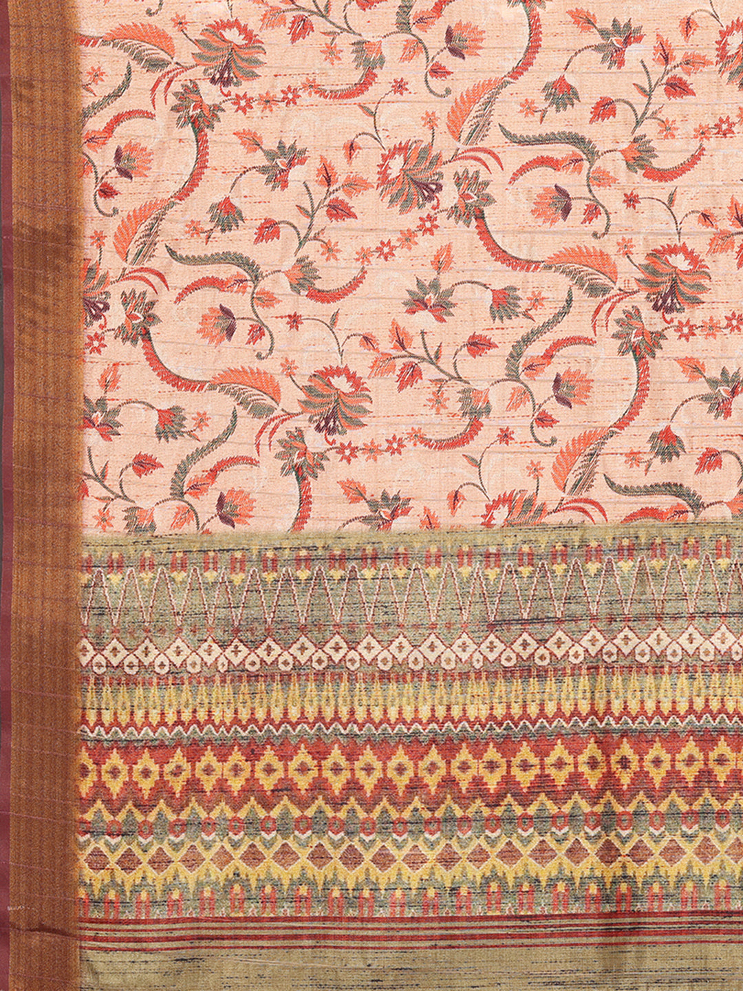 Janasya Peach Chanderi Silk Floral Printed Saree | Grocsy