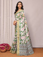 Janasya Green Chanderi Silk Floral Printed Saree | Grocsy