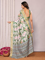 Janasya Green Chanderi Silk Floral Printed Saree | Grocsy