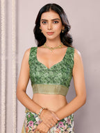Janasya Green Chanderi Silk Floral Printed Saree | Grocsy