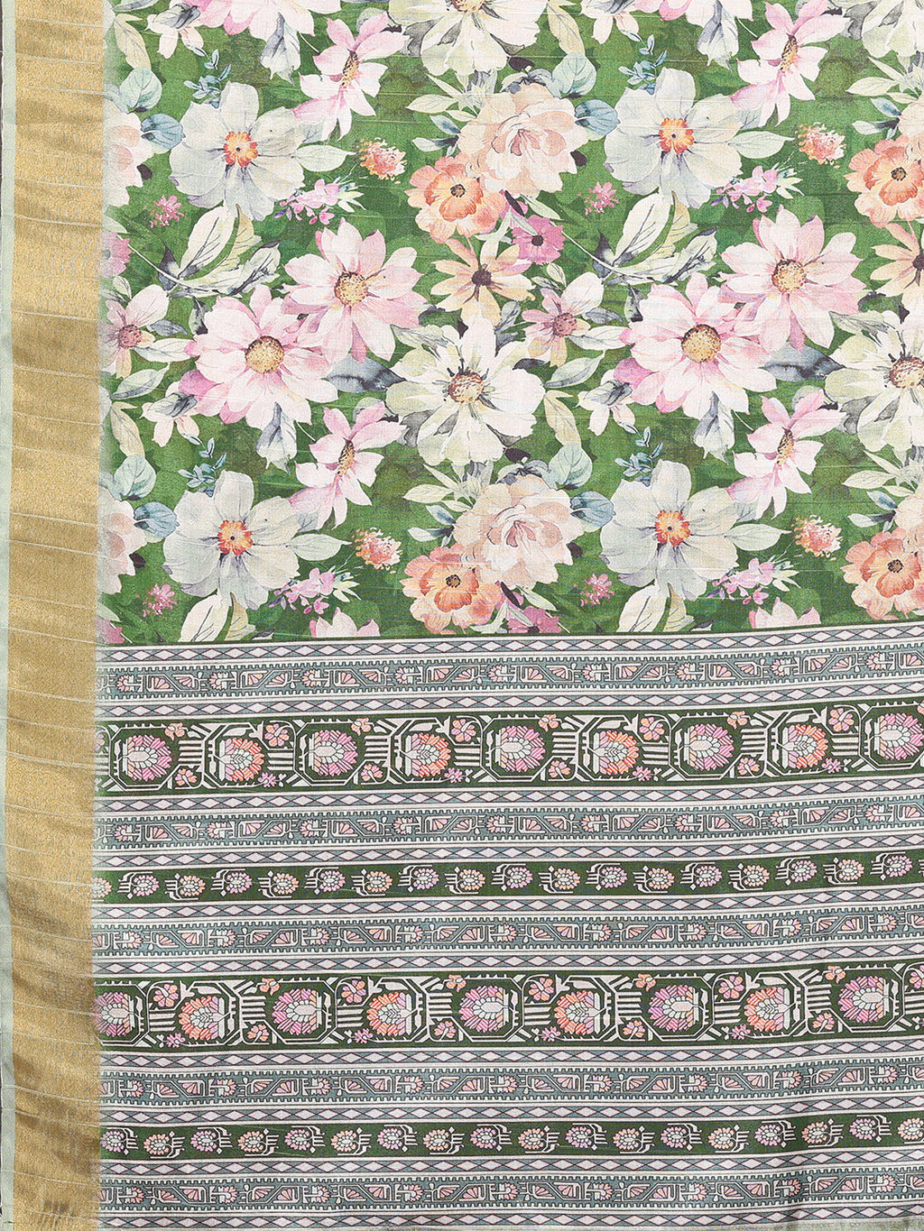 Janasya Green Chanderi Silk Floral Printed Saree | Grocsy