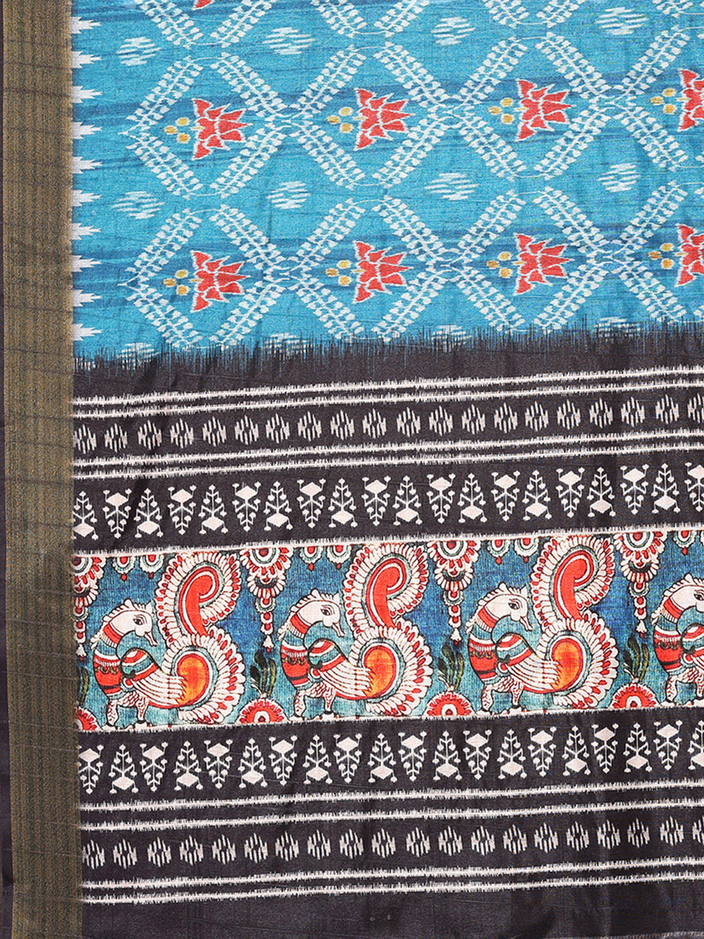Janasya Blue Chanderi Silk Ikkat Printed Saree | Grocsy