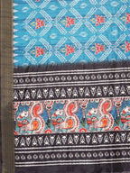 Janasya Blue Chanderi Silk Ikkat Printed Saree | Grocsy