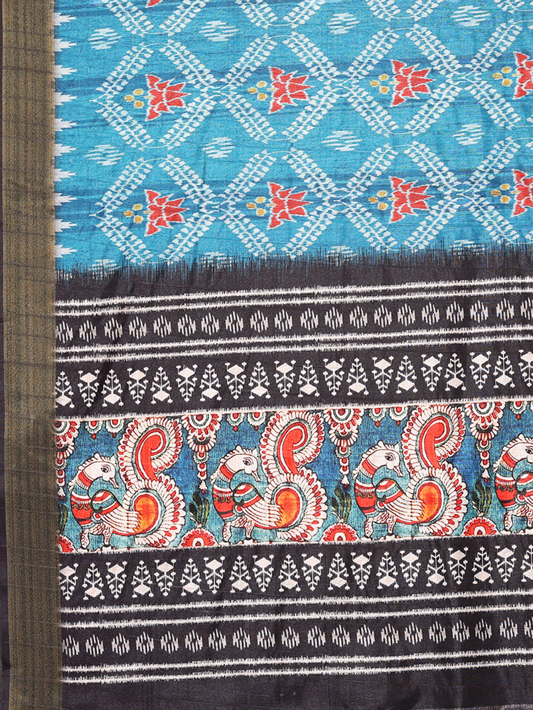 Janasya Blue Chanderi Silk Ikkat Printed Saree | Grocsy